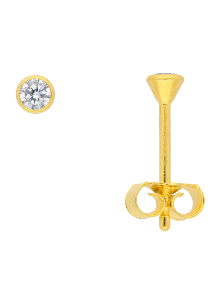 585 Gold Ohrringe / Ohrstecker mit Zirkonia Ø 3 mm in gold