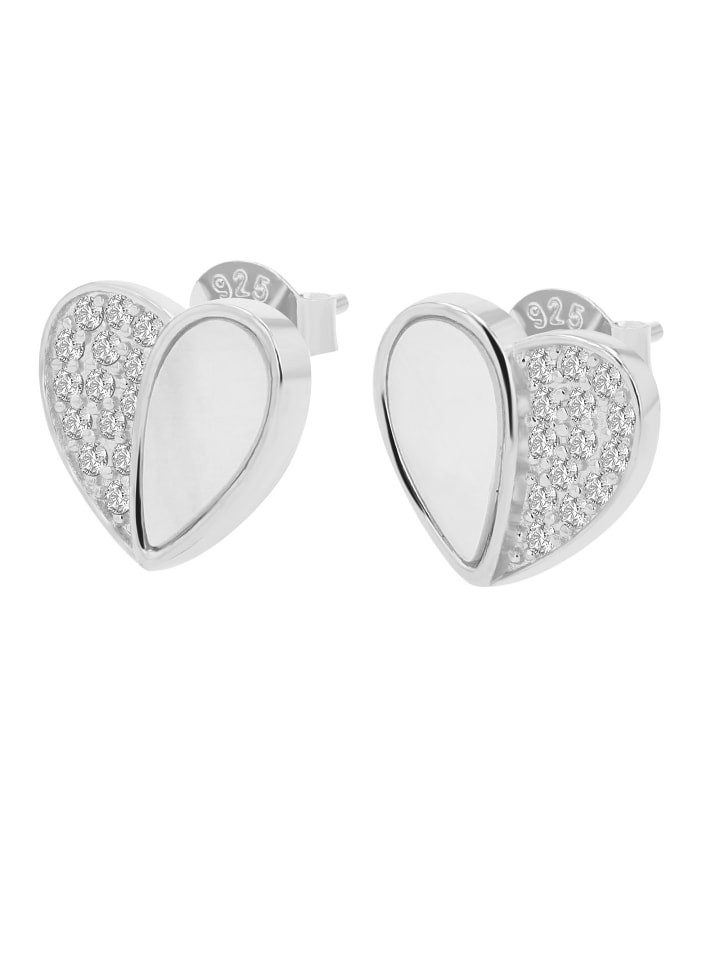 Damen Ohrstecker Herz aus 925 Silber mit Zirkonia in silber