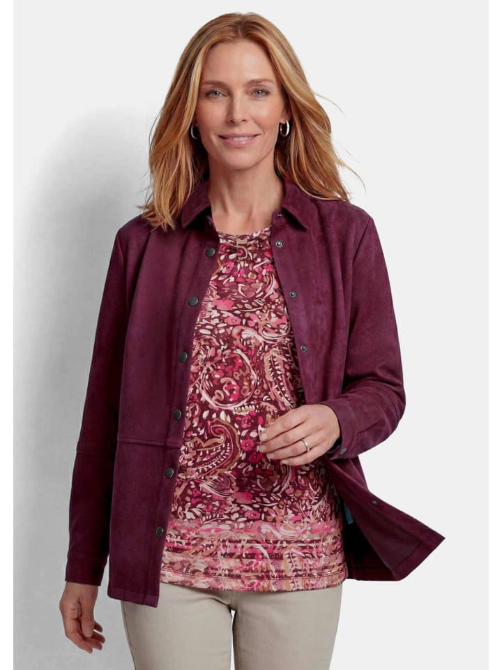 Kurzgröße: Hemdjacke in Veloursleder-Optik in aubergine