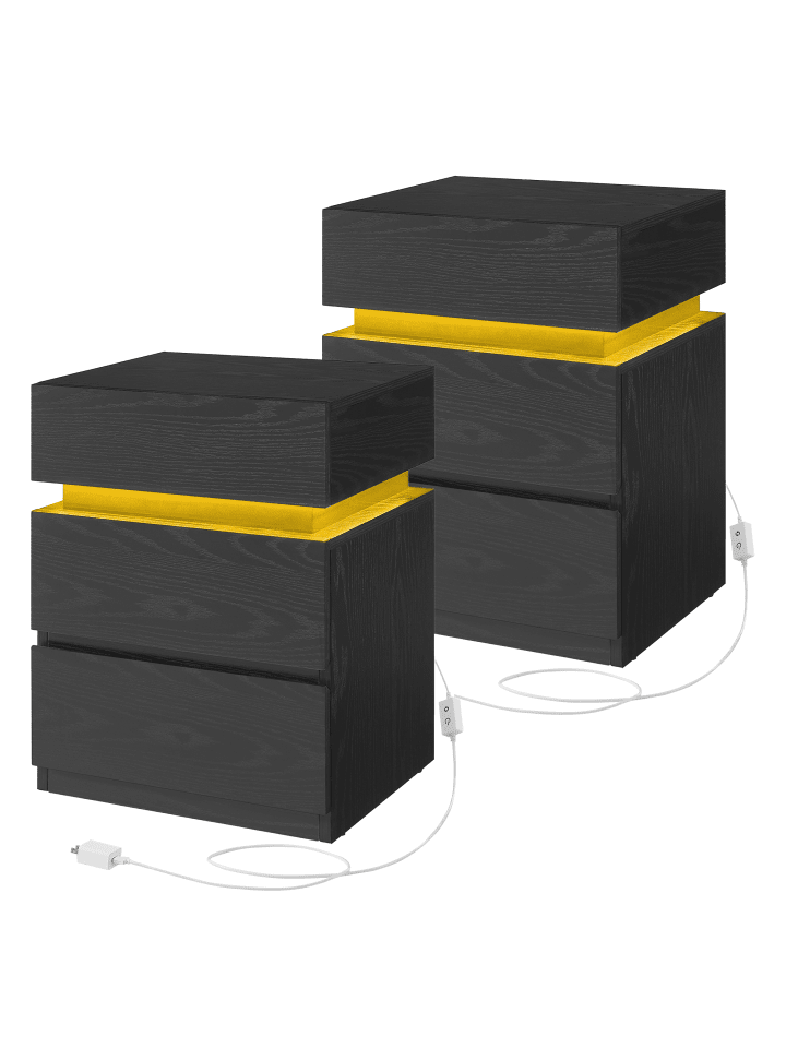 2er-Set: Nachttisch Kailyn in Schwarz - (B)40.1 x (H)55.1 x (T)35.1 cm