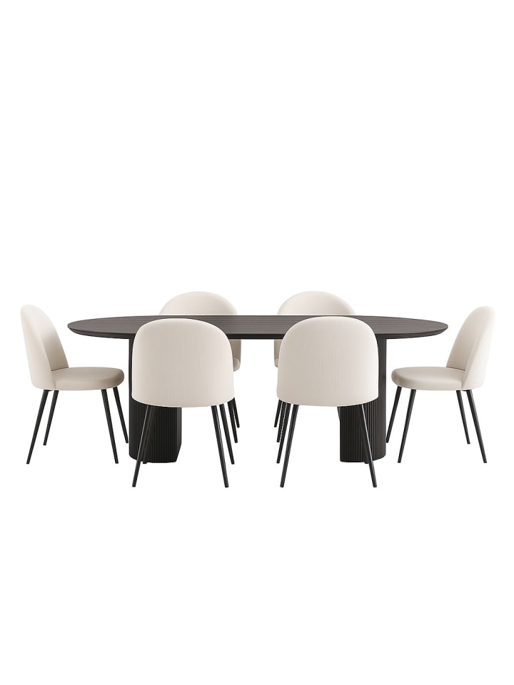 Essgruppe Kyoto 7-teilig Dunkelbraun, creme 210 x 100 cm
