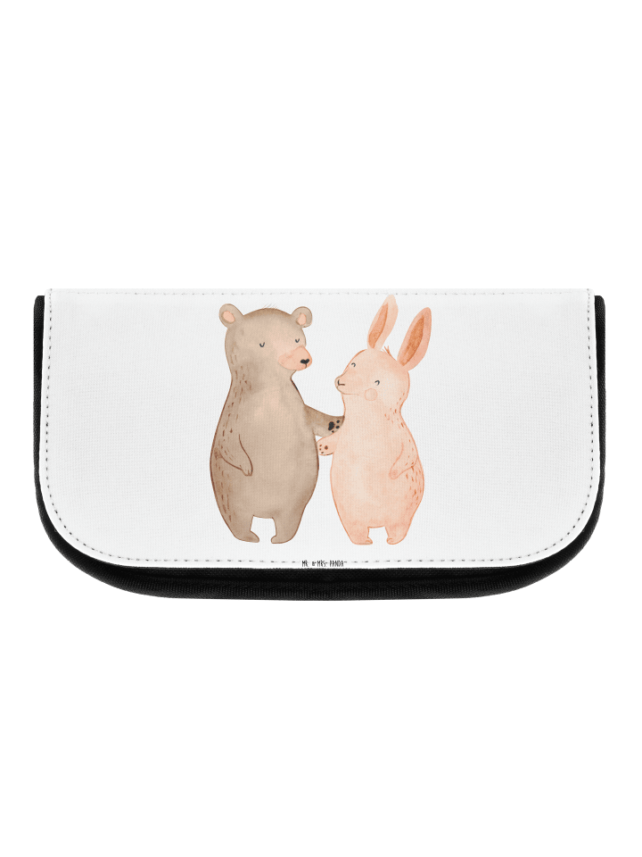 Kosmetiktäschchen Bär und Hase Umarmen ohne Spruch in Weiß