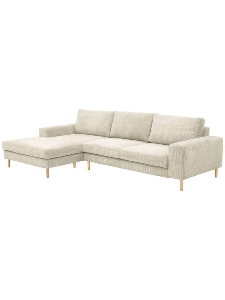SOFA mit Longchair links Kaylynn Cordstoff creme