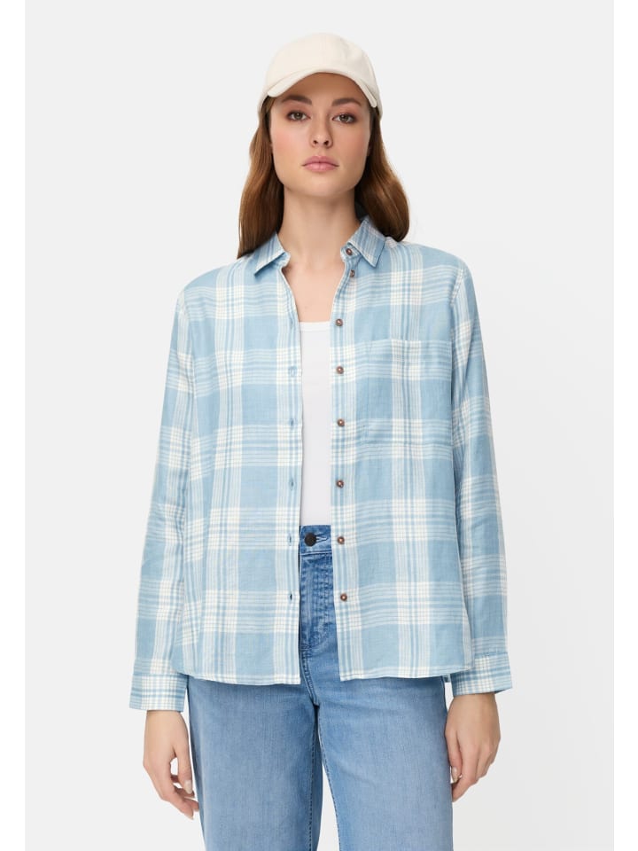 Karierte Bluse mit Knopfleiste in Hellblau