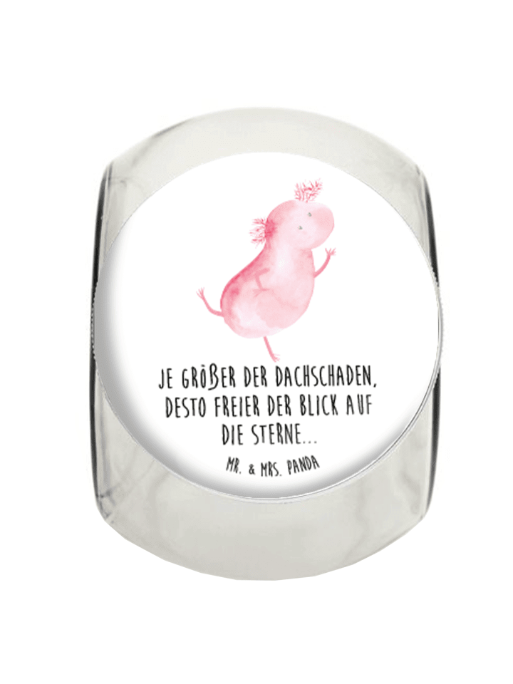 Bonbonglas Axolotl Tanzen mit Spruch in Weiß