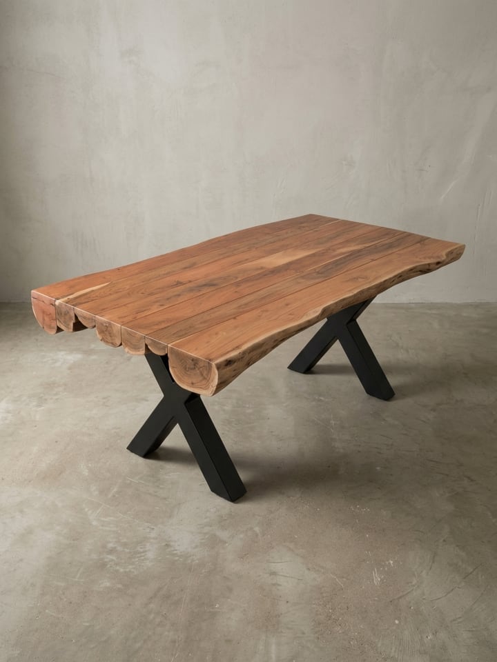 Esstisch Massiv Akazie, Industrial, Handgefertigt, XXL Tisch, X-Beine