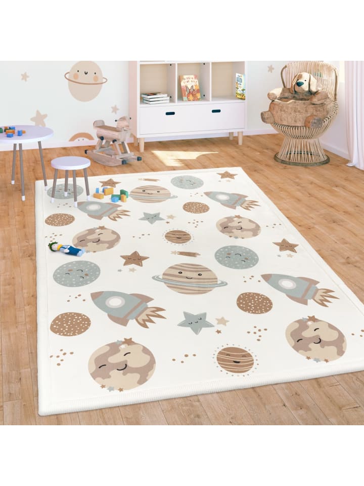 Kinderteppich waschmaschinenwaschbar Weltraum Kinderzimmer in Mehrfarbig