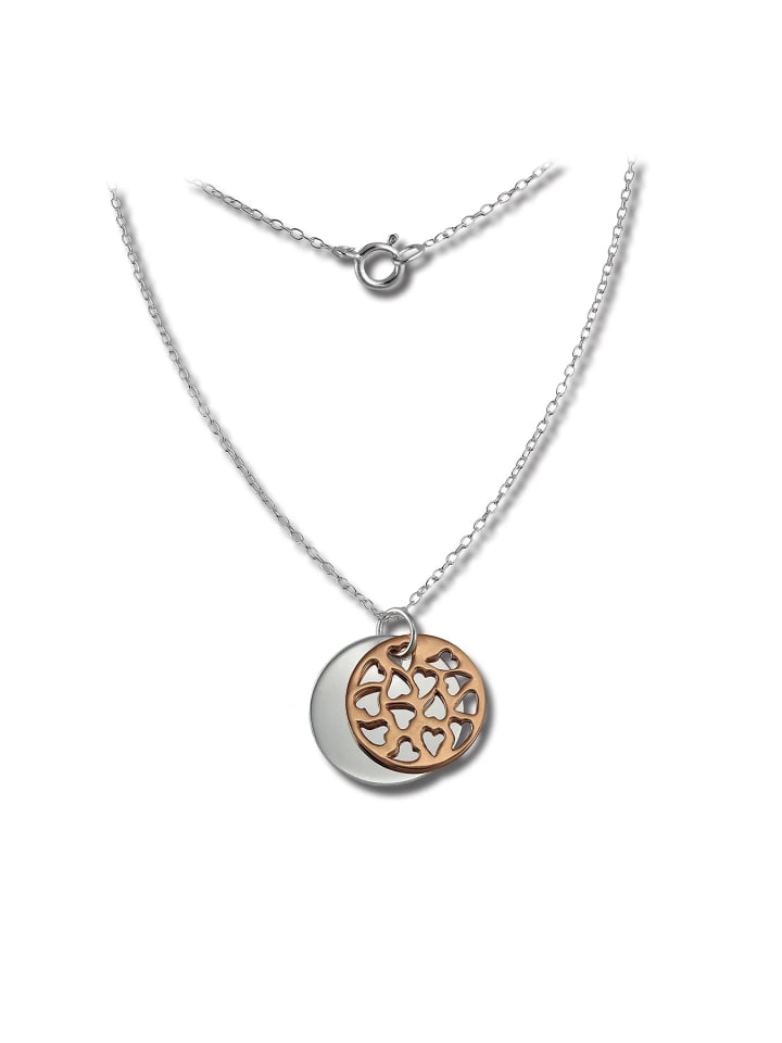 925 Silber vergoldet (Rosegold 585) Damen SilberDream Kette Plakette  ca. 45cm