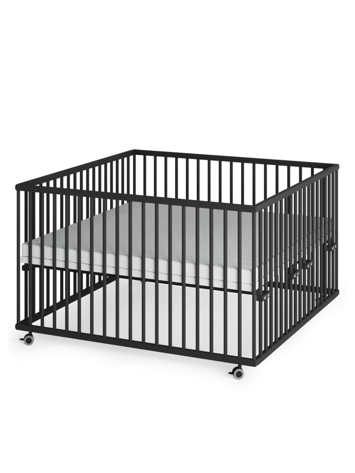Sämann Laufgitter mit Matratze SleepPlus & Schlupfsprossen Black Edition Premium