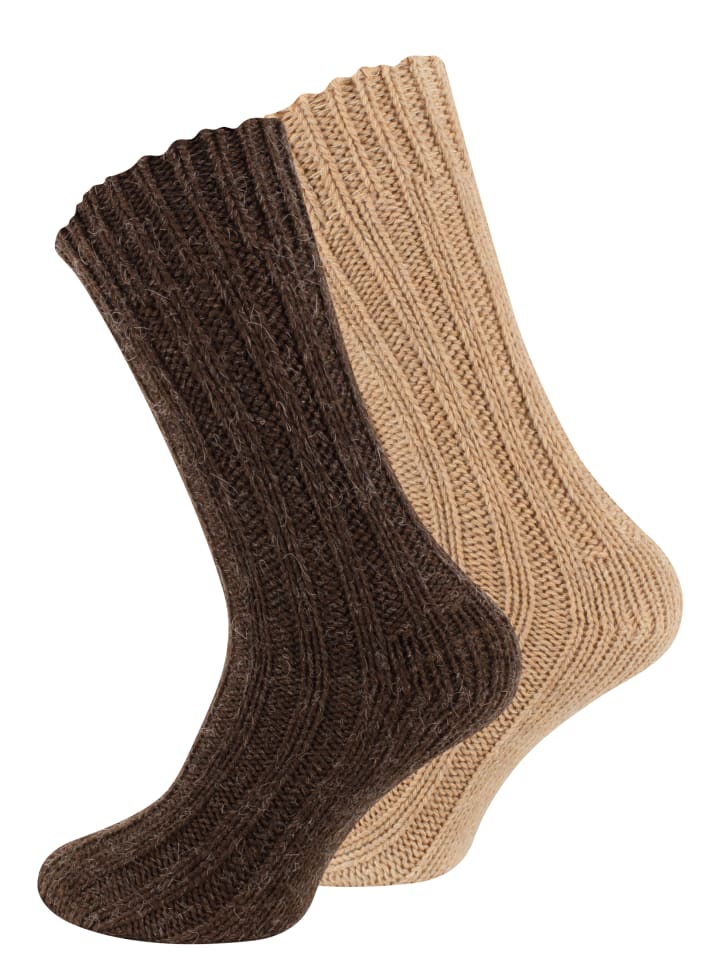 4 Paar Stricksocken mit Alpakawolle Unisex Alpakasocken in Braun