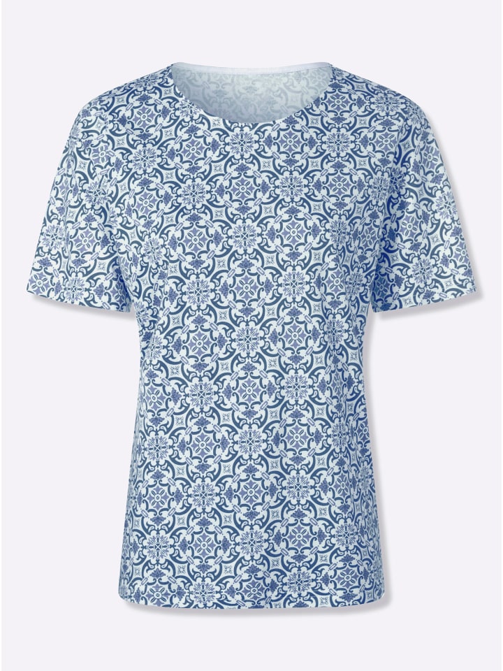 Druck-Shirt in ecru-jeansblau-bedruckt