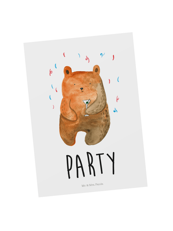 Postkarte Bär Party mit Spruch in Weiß