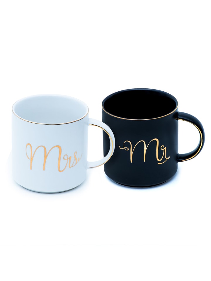 Kaffeetasse 300 ml Teetasse Geschenk Hochzeit in Schwarz - Weiß