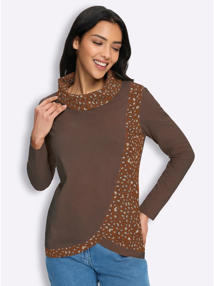 Rollkragen-Shirt in schoko-sand