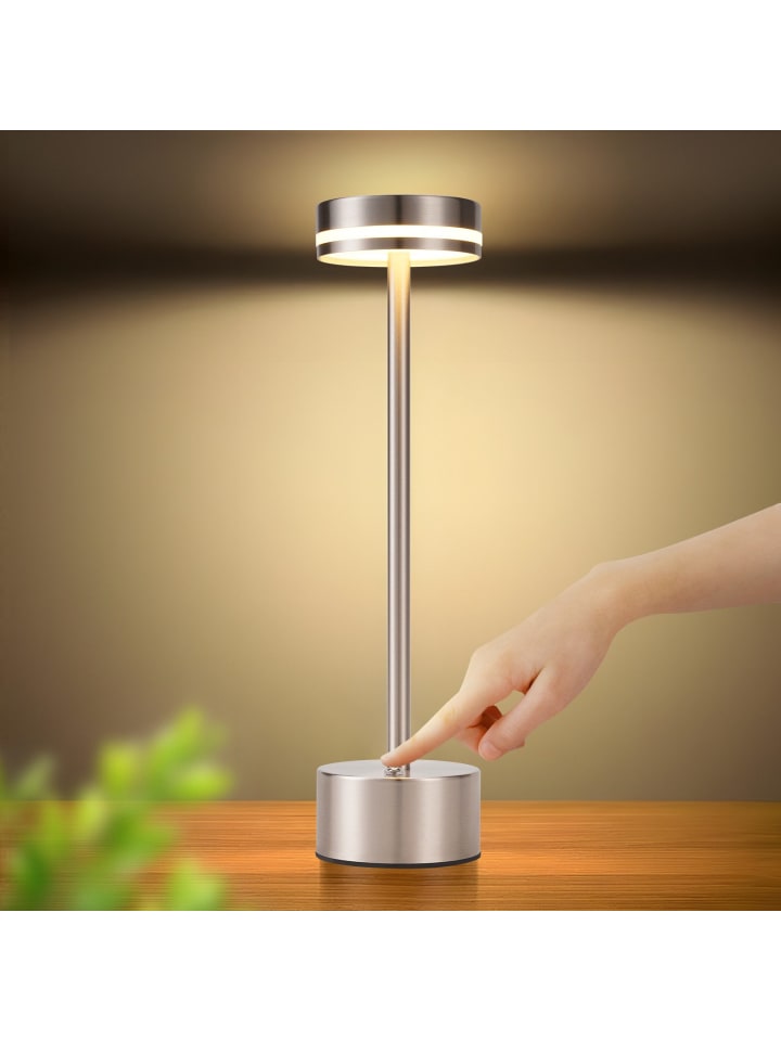 Tischleuchte LED in silber Akku Kabellos Touch Dimmbar H 31.5cm