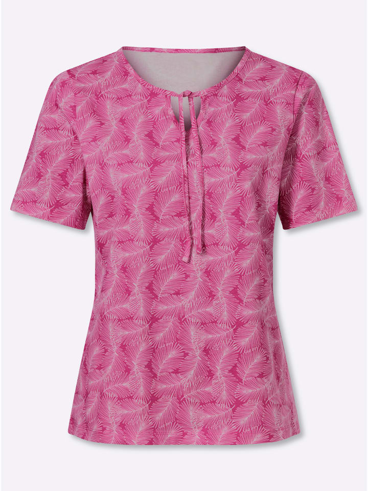 Kurzarm-Shirt in fuchsia-ecru-bedruckt