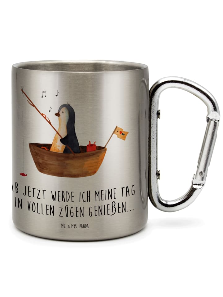 Kaffeetasse Pinguin Angelboot mit Spruch in Silber