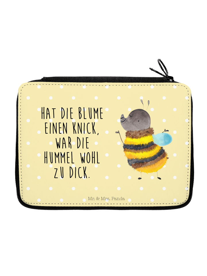 Etui Hummel flauschig mit Spruch in Gelb Pastell