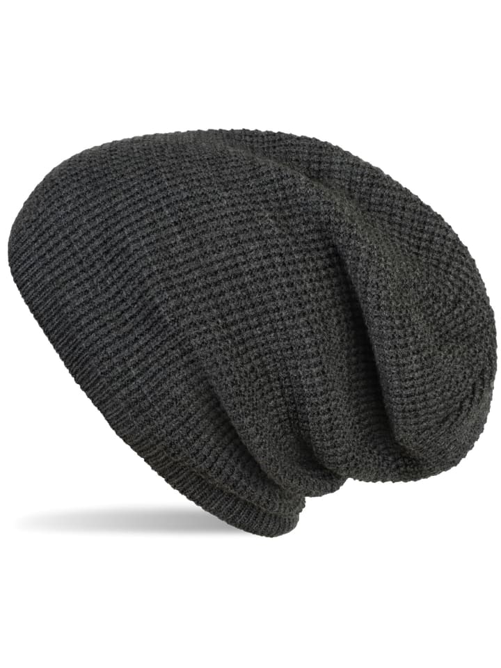 Strick Beanie Mütze in Dunkelgrau meliert
