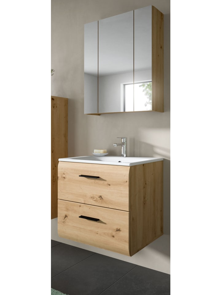 Badmöbel-Set 2-teilig Eiche Artisan, Badkombination 60 cm inklusive Waschbecken