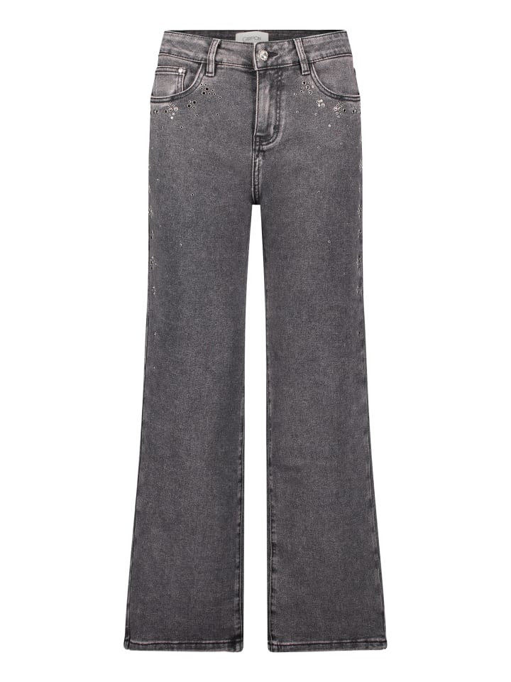 Stretch-Jeans mit Strass in Dark Grey Denim