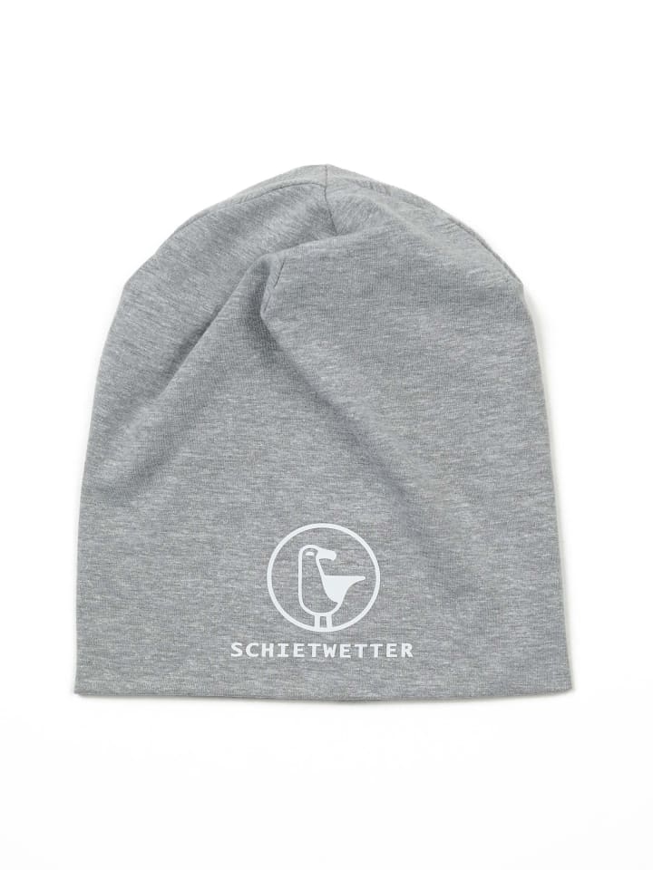 Kinder Mütze "Schietwetter", Leichte Beanie in grau/weiß