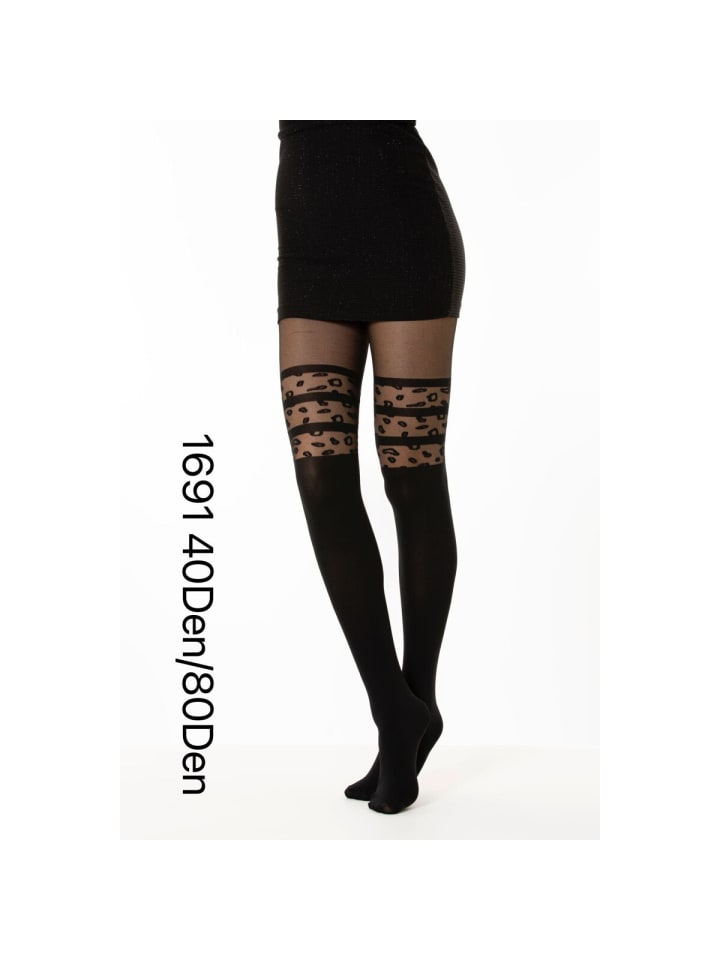 Damen Strumpfhose hohe Taille gemusterte Strumpfhose Muster Optik in Schwarz
