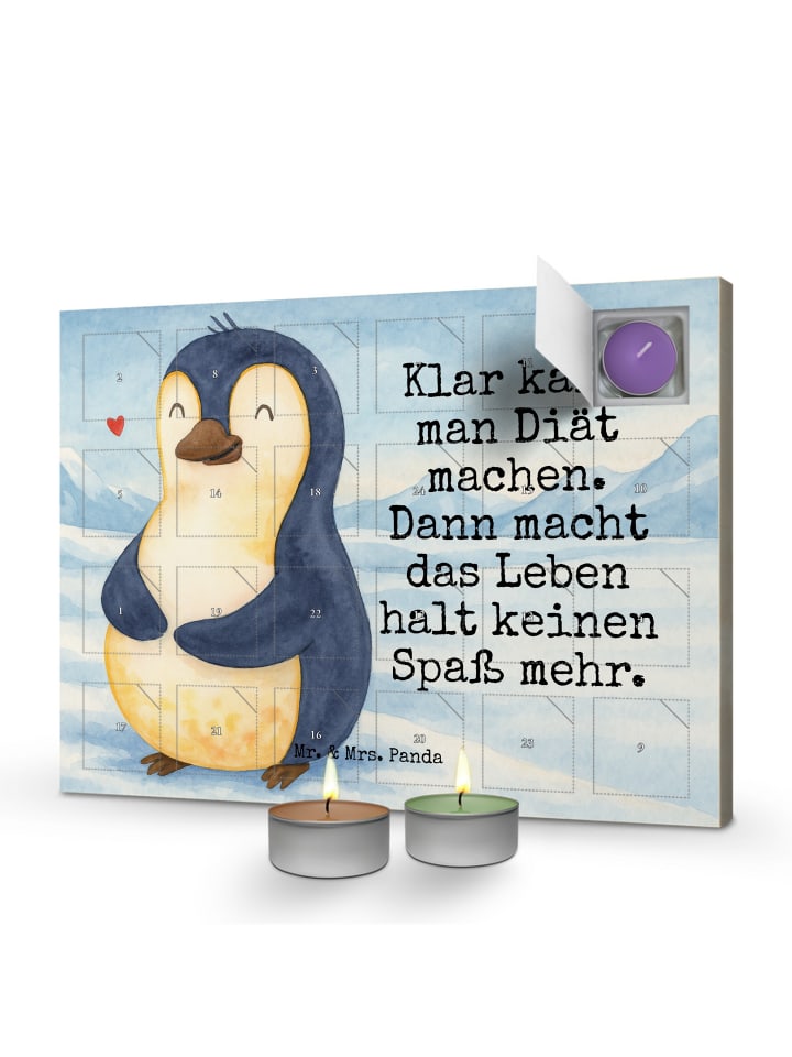 Adventskalender Pinguin Diät Design mit Spruch in Weiß
