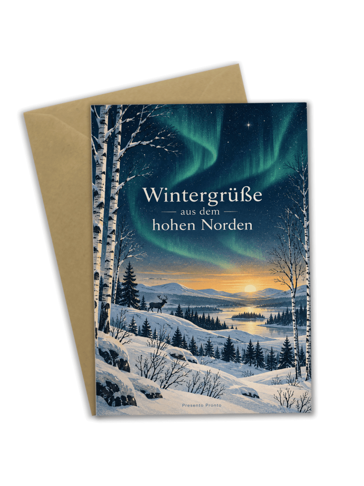 Grußkarte Rentier winterlich Design mit Spruch in Weiß