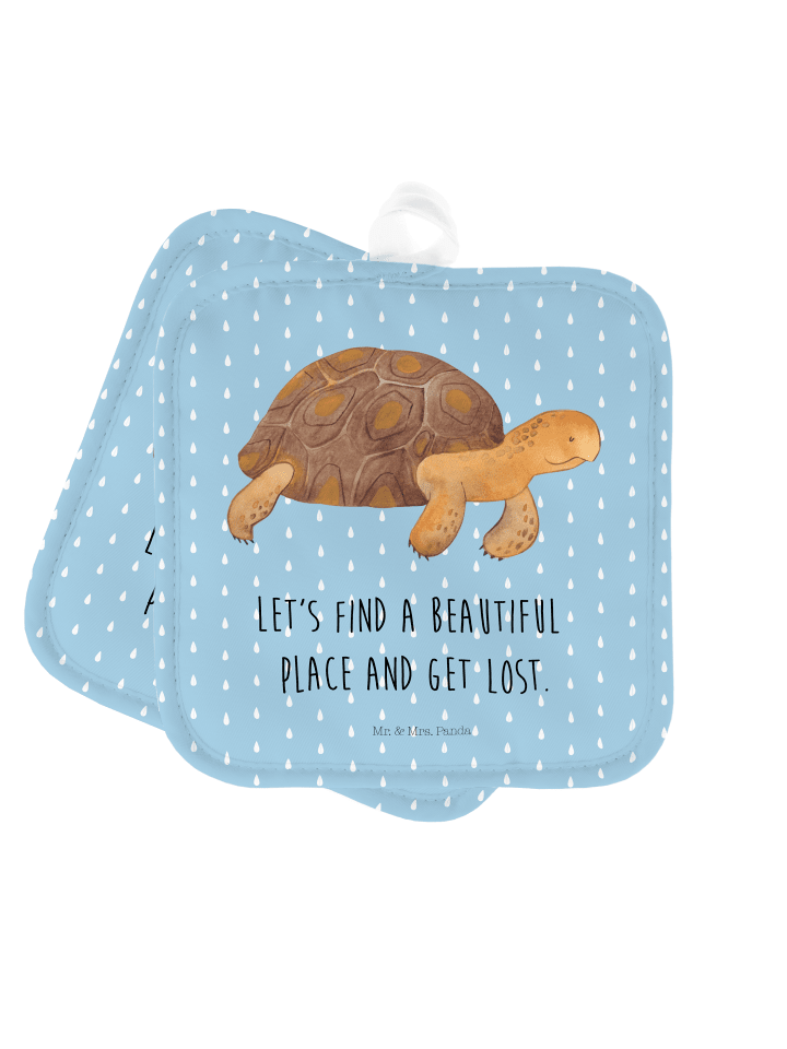 Topfhalter Schildkröte MHerzieren mit Spruch in Blau Pastell