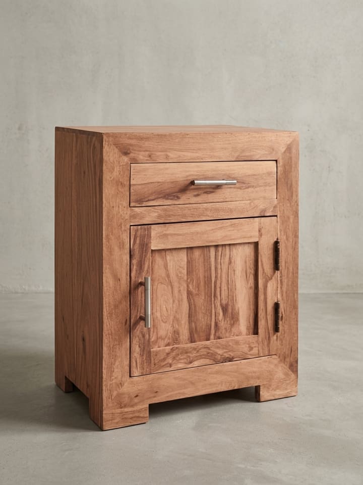 Nachtschrank aus Massivholz, Landhausstil, 60 cm, Schublade & Tür in Beige