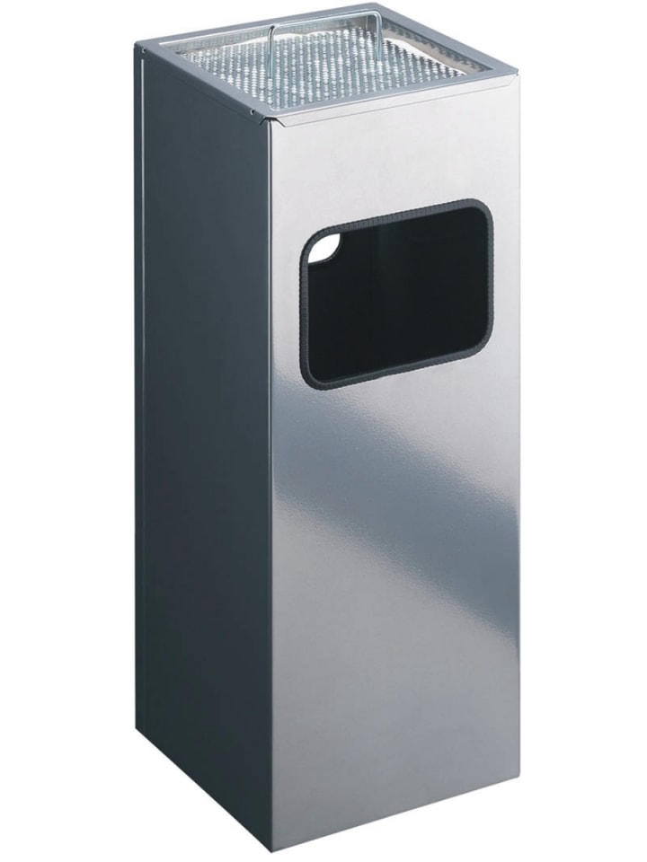 Papierkorb Metall mit Ascher eckig 17+2l metallic silber