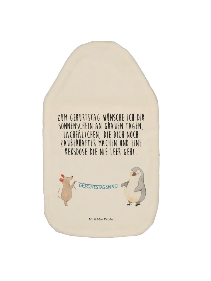 Wärmflasche Maus Pinguin Geburtstag mit Spruch in Weiß