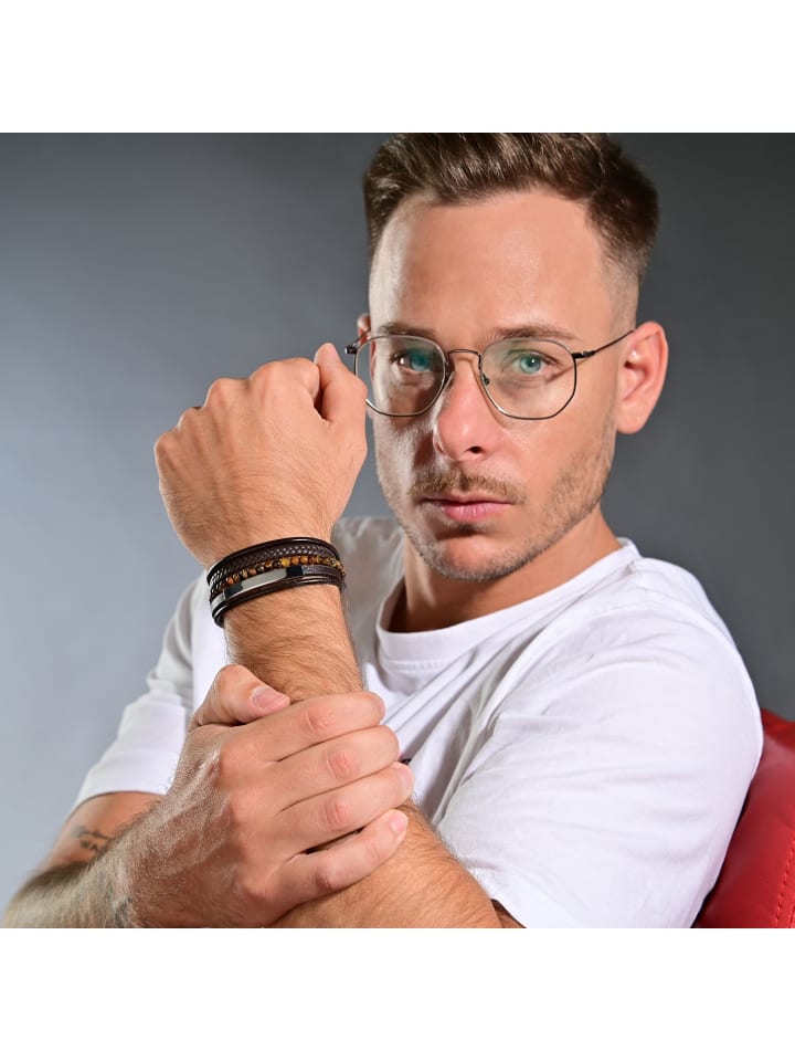 Herren Armband – Lederarmband aus Leder mit Tigerauge 19 cm in braun