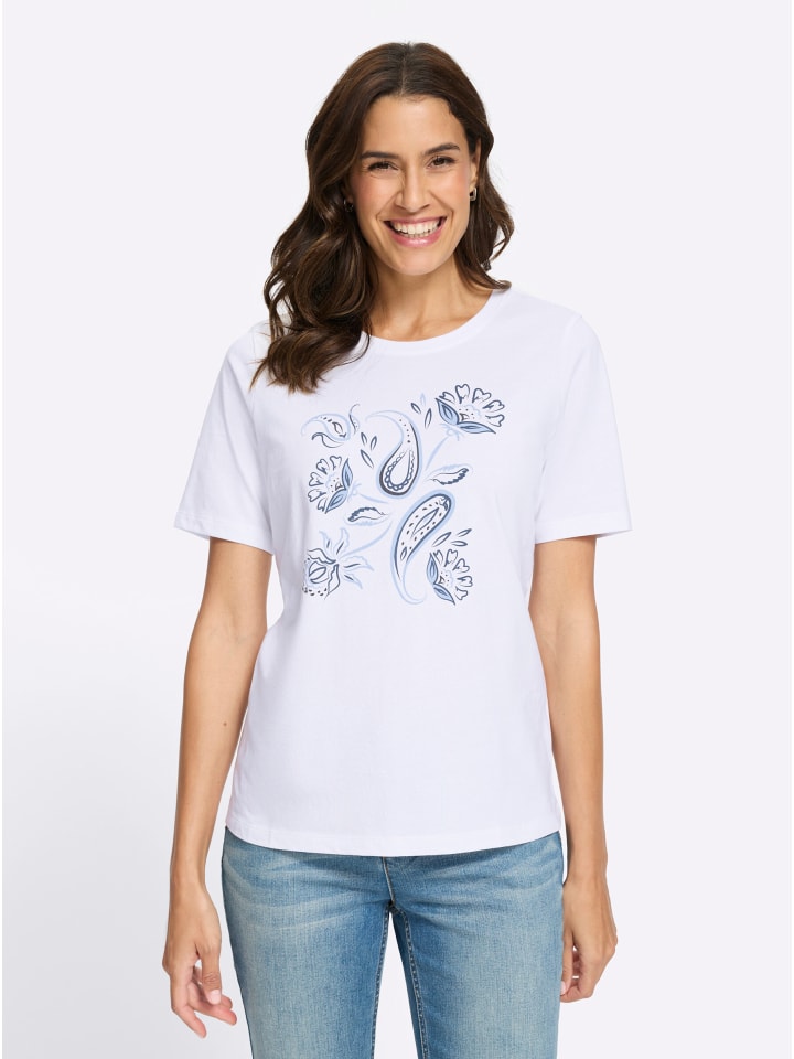 Kurzarm-Shirt in weiß-bleu-bedruckt