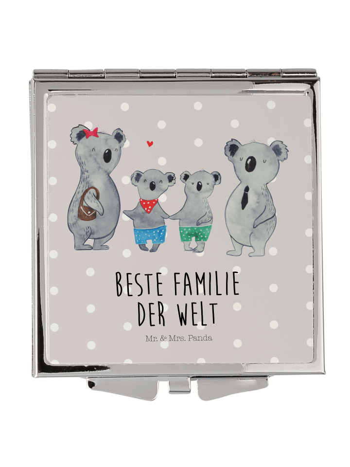 Taschenspiegel Koala Familie zwei mit Spruch in Grau Pastell