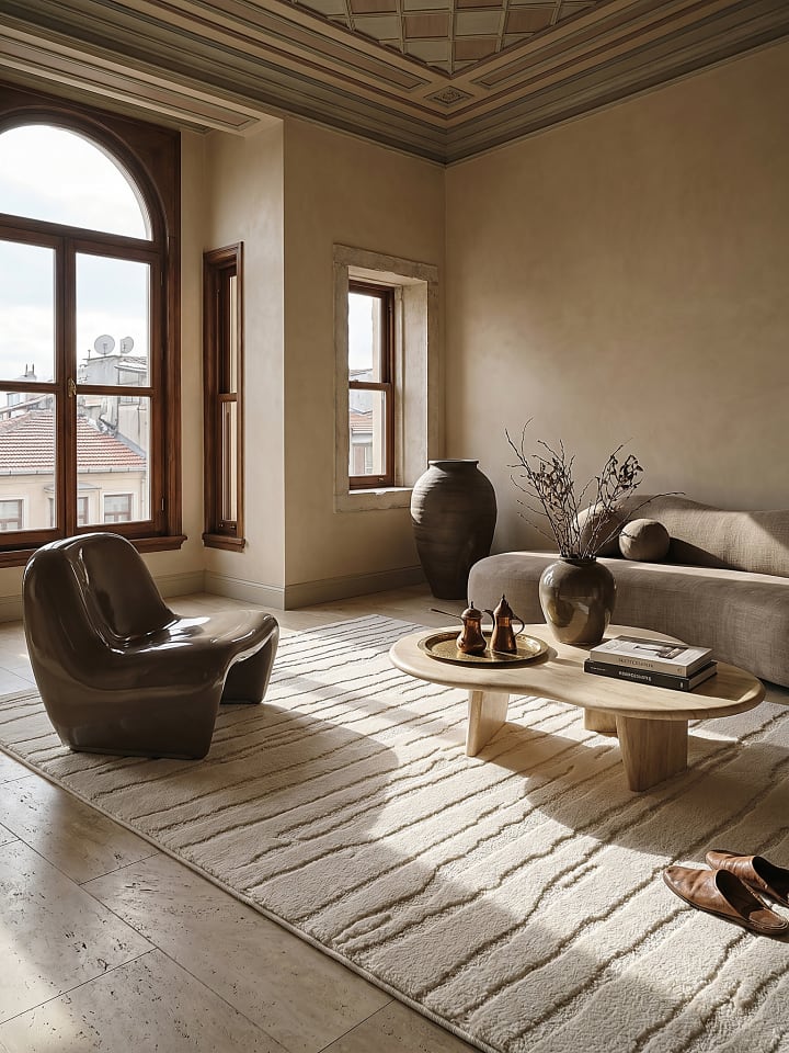 Kurzflorteppich Abstrakt pflegeleicht Wohnzimmer Schlafzimmer Flur in Creme