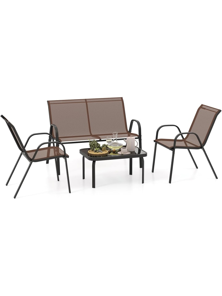 4 tlg. Patio Metallstuhl Set in Braun