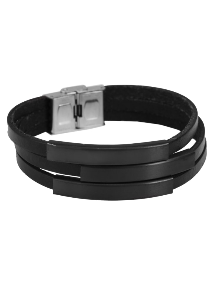 Unisex Armband aus Leder 21 cm in schwarz