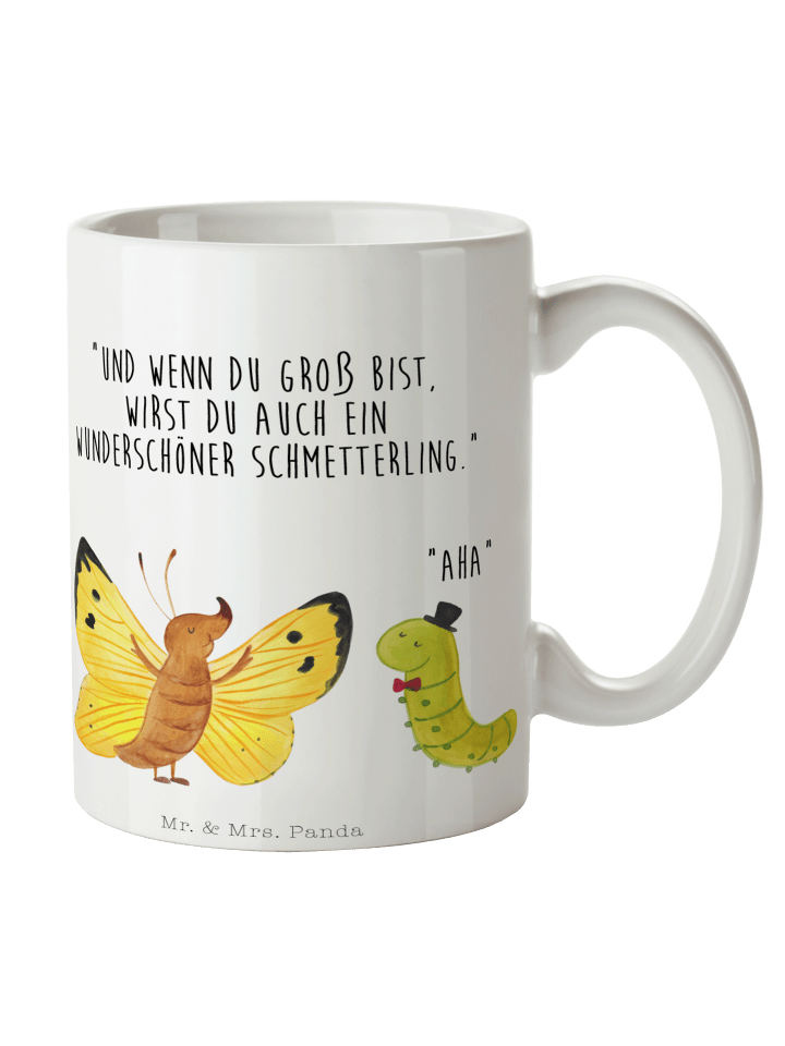Kaffeebecher Raupe Schmetterling mit Spruch in Weiß