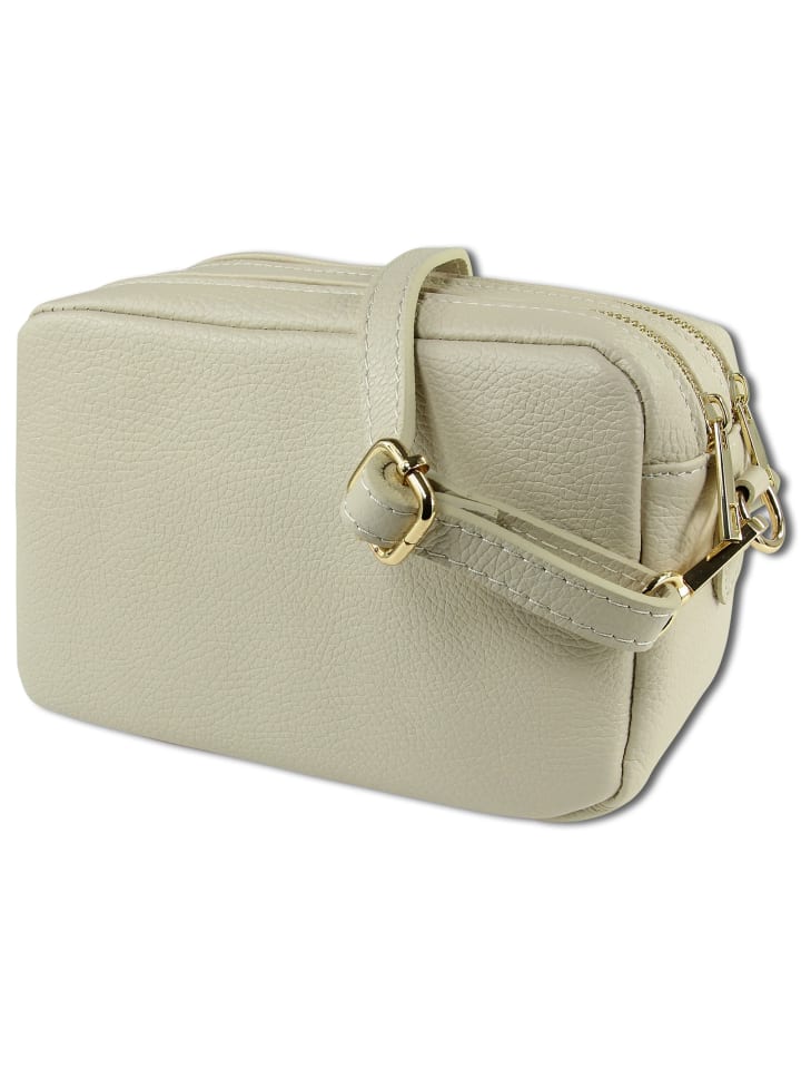 Leder Umhängetasche Toscanto Tasche beige ca. 22cm