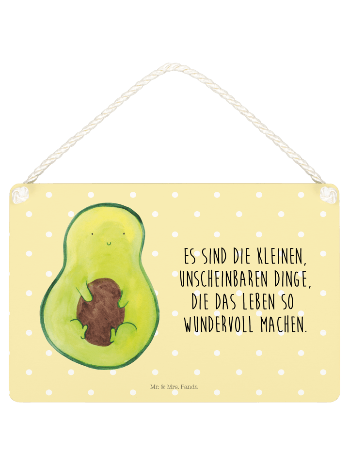 Schild Avocado Kern mit Spruch in Gelb Pastell