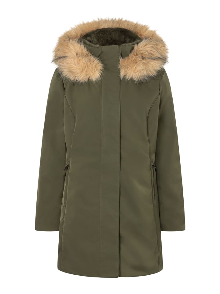 leicht taillierter, warmer Parka, Kapuze in dark olive