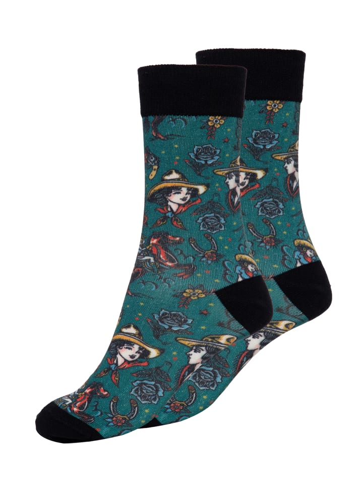 King Kerosin Socken Cowgirl in dunkelgrün