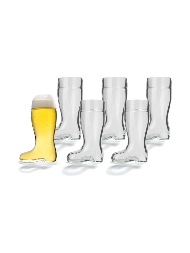 6er Set Biergläser Stiefel in Transparent 250 ml