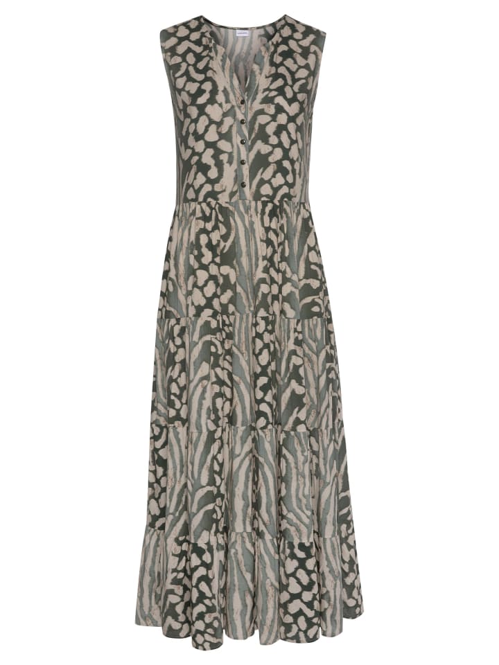Maxikleid in grün-taupe-bedruckt