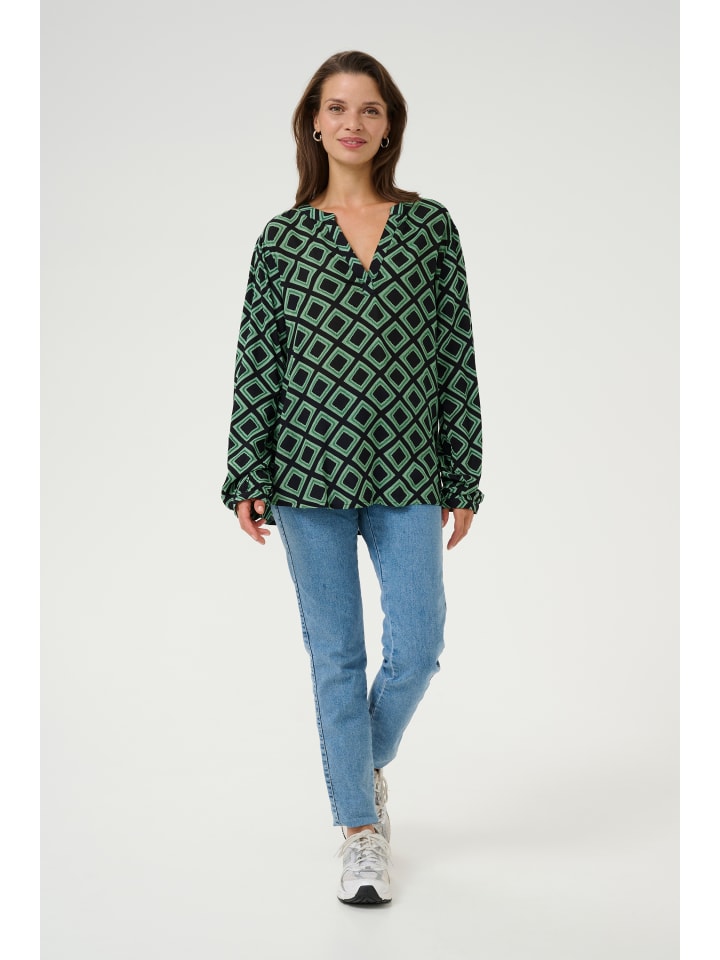 Bluse langarm KAsary Regular fit in Black Deep/Green Geometric