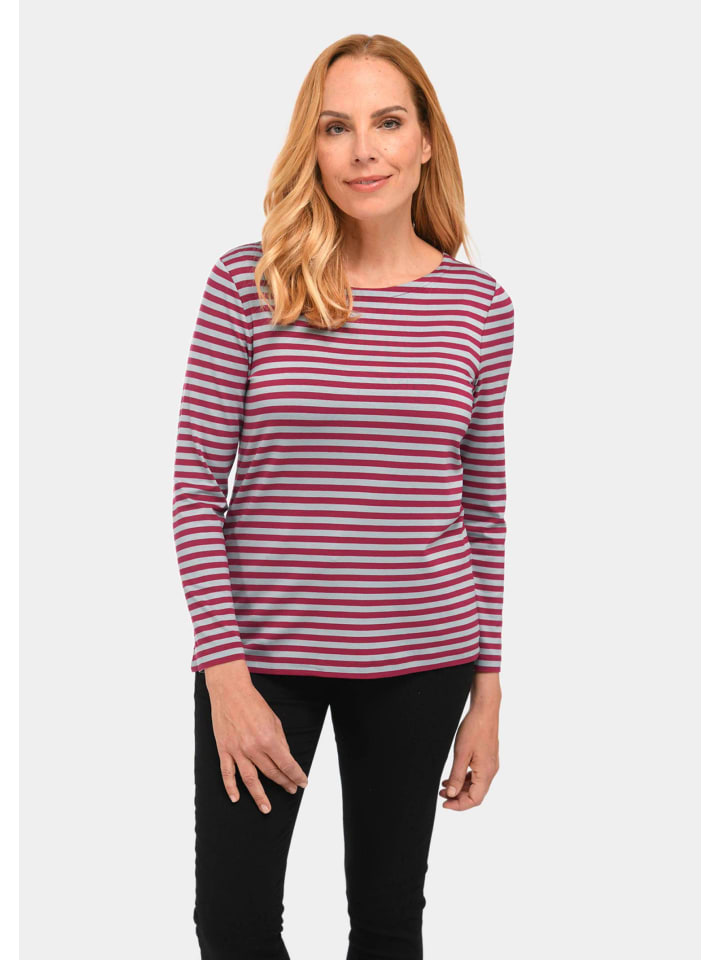 Jerseyshirt mit Streifenmuster in winterrot / grau