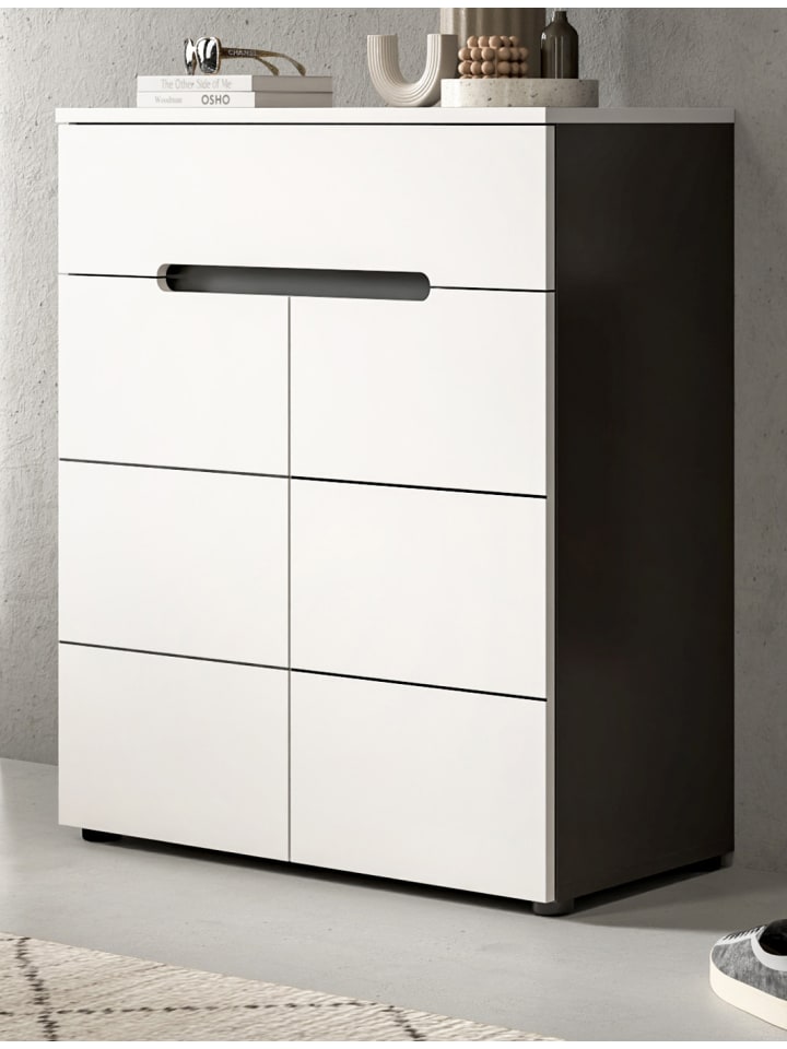 Schuhkommode weiß, grau, Flurkommode 80 x 94 cm, Vollauszug und Soft-Close