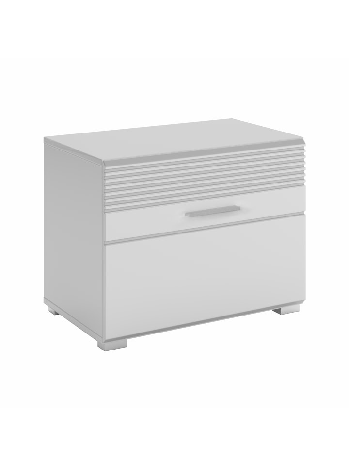 Sitzbank (B/H/T: 60x47x37 cm) in weiß und weiß Hochglanz